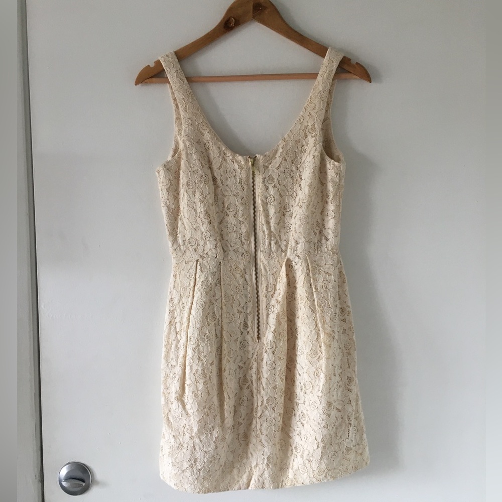 Cream lace mini dress with zip center
